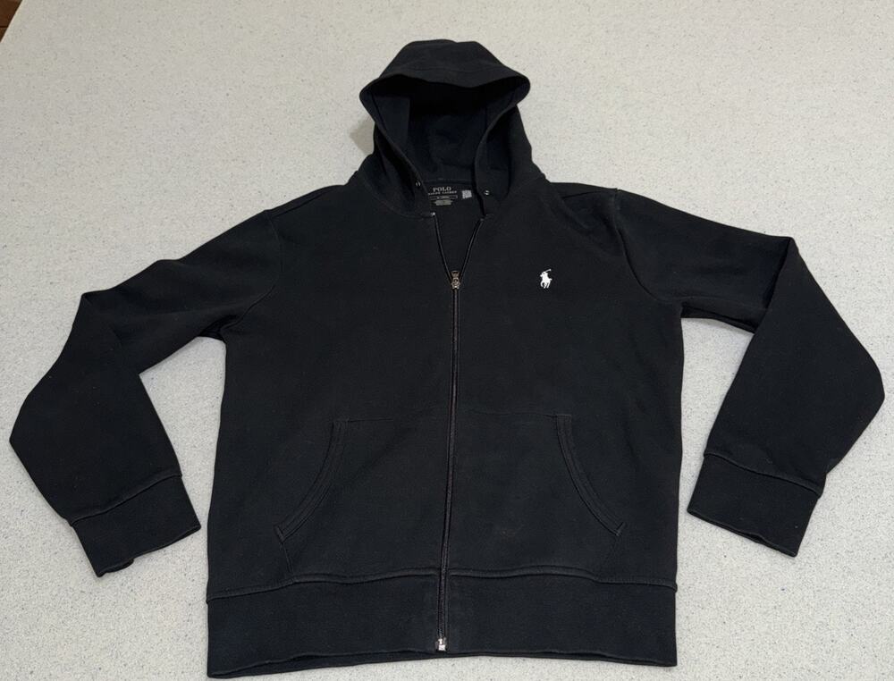 Polo Ralph Lauren Double Knit Full Zip Hoodie Black Size Medium EUC